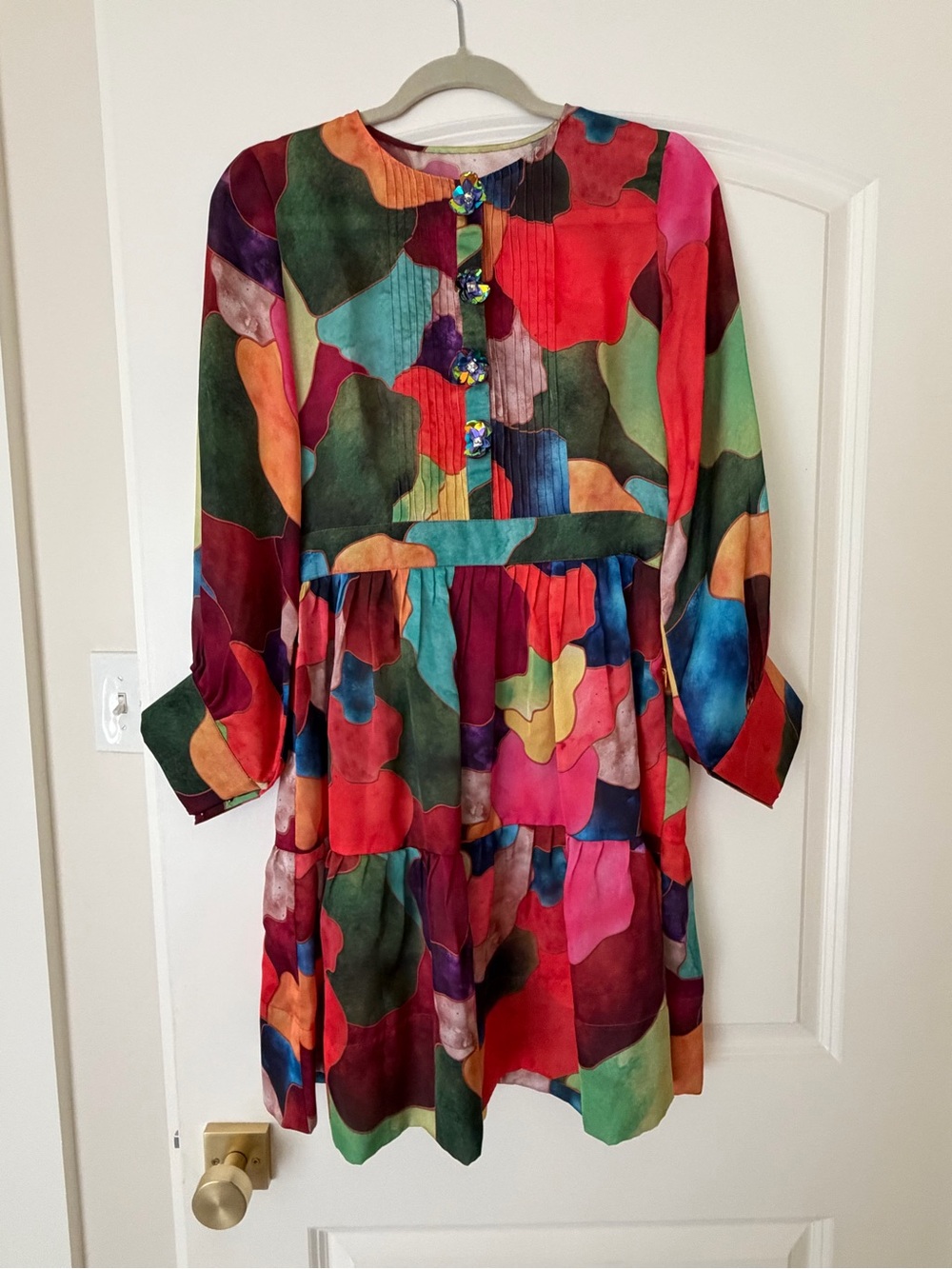 Multicolor Long-Sleeve Printed Dress